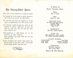 Marie Blom's Funeral Card